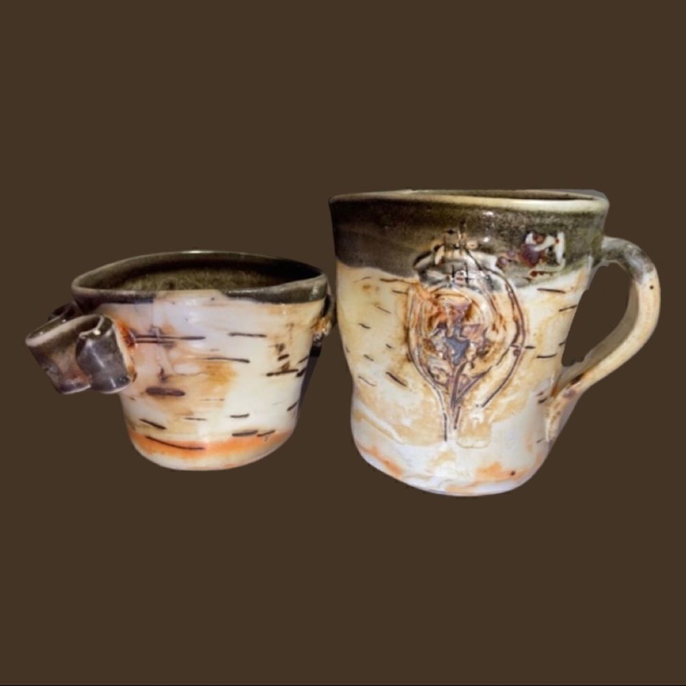 Unique Glazed Pottery Creamer & Sugar Bowl
